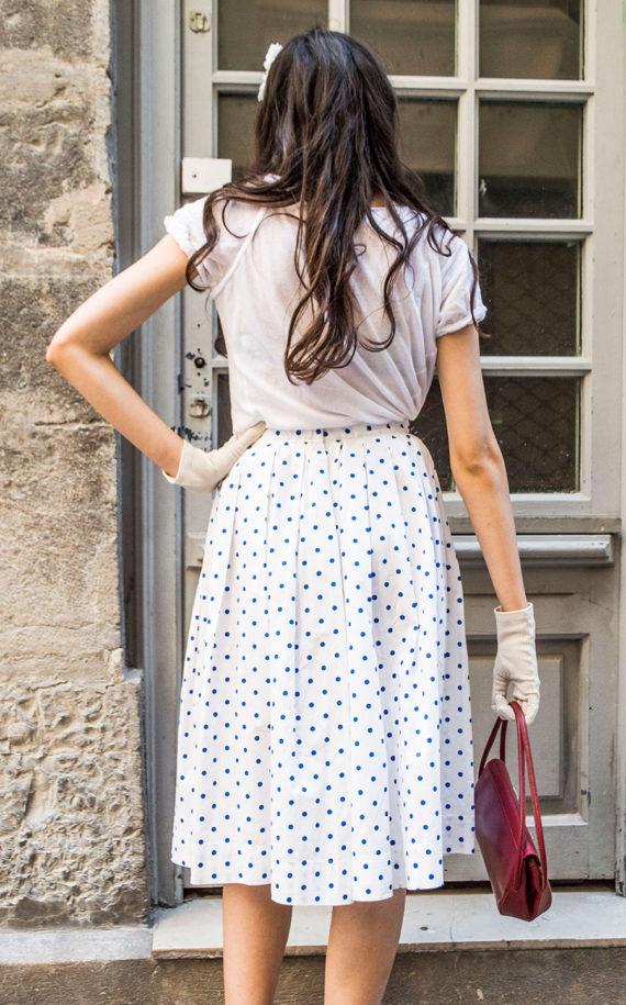 jupe-vintage-1960-à-pois-bleu
