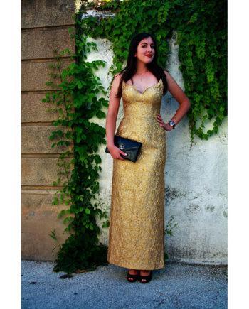 robe-de-soirée-longue-couleur-or- vintage-escada-couture-fil- d'or-pin up