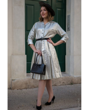 robe-vintage-1950-en-lurex-argentée-rockabilly-pin-up-