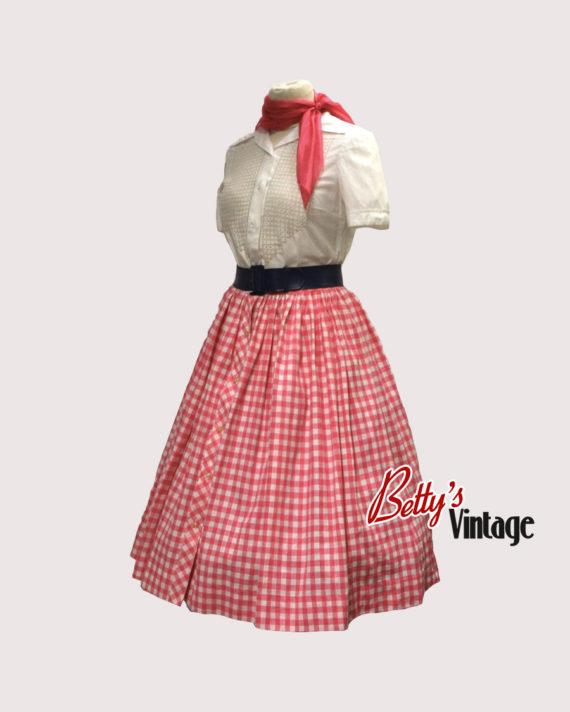 Jupe vintage vichy rose 1960&rsquo;s 3cart betty&rsquo;s
