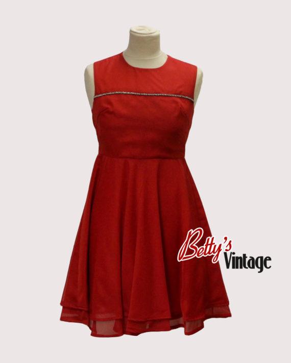 Robe-vintage-rouge-1990-soirée-strass-dance-robecourte-petite-vintagedress-truevintage-1990dress-robesoirée
