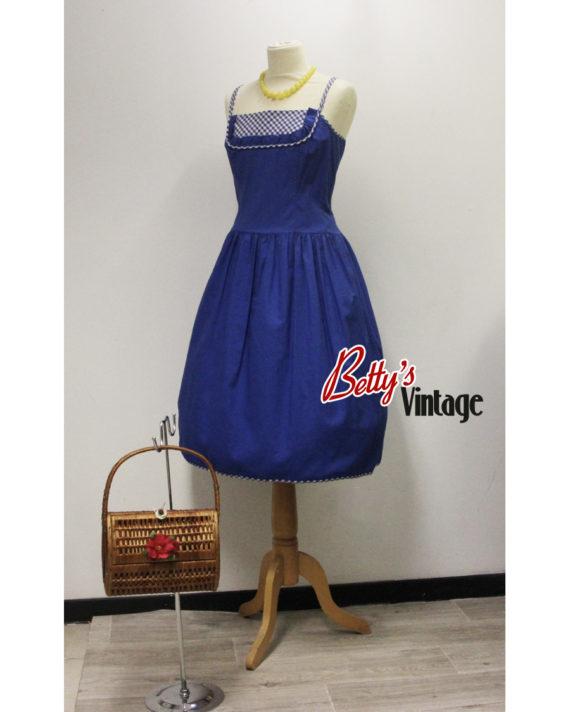 Robe vintage 1960&rsquo;s vichy bleu Betty 3cart
