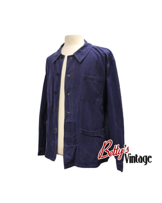 Veste en jean bleu de travail avec poche en haut 3quart