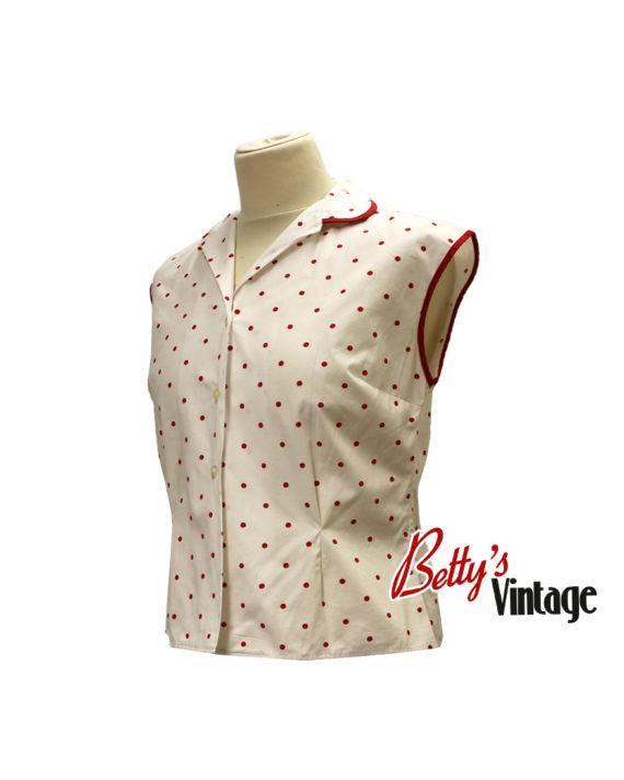 chemisier vintage 1950 blanc a pois rouge 2