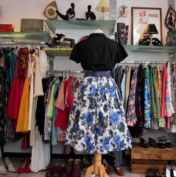 jupe vintage 1950 fleur bleue (3)