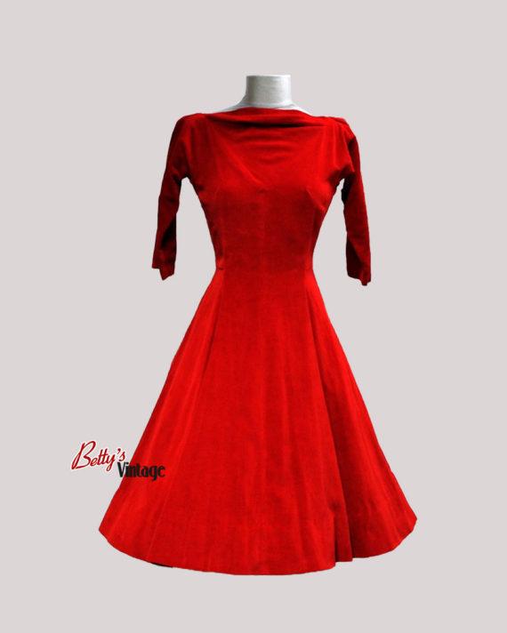 robe-vintage-1950&rsquo;s-en-velours-rouge
