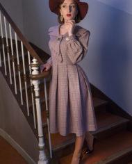 robe-vintage-1950-à-carreaux-grise-et-rouge 7