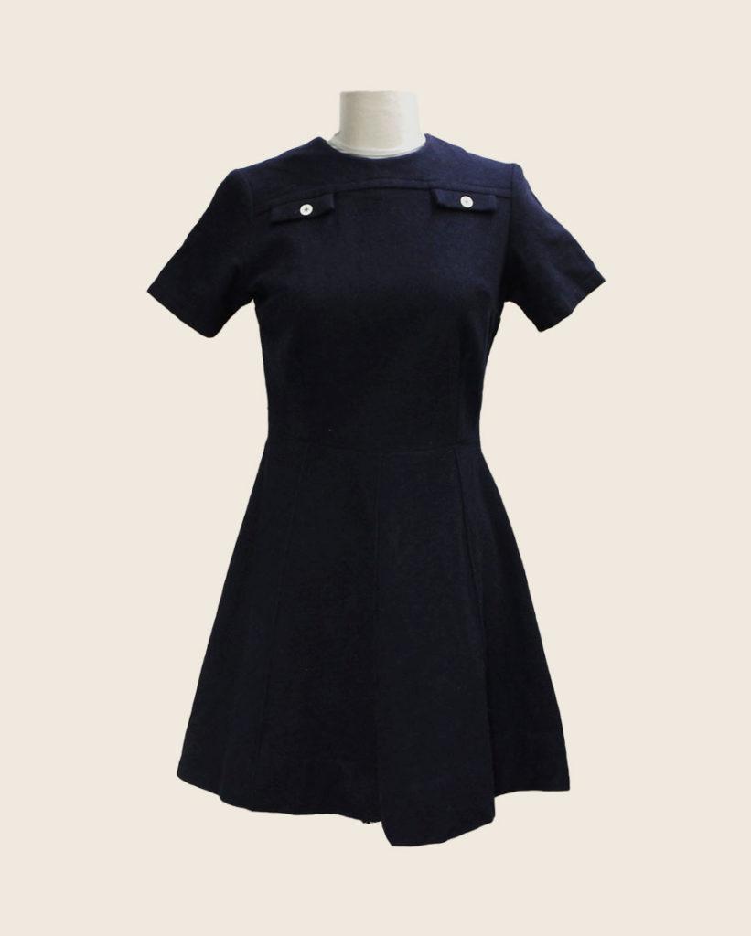 Robe Vintage En Laine Bleu Marine à Rayures Taille 38/40 - Qualité Doublée