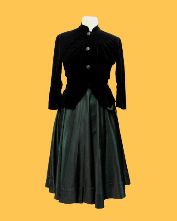 jupe-vintage1950-vert-sapin-à-pois