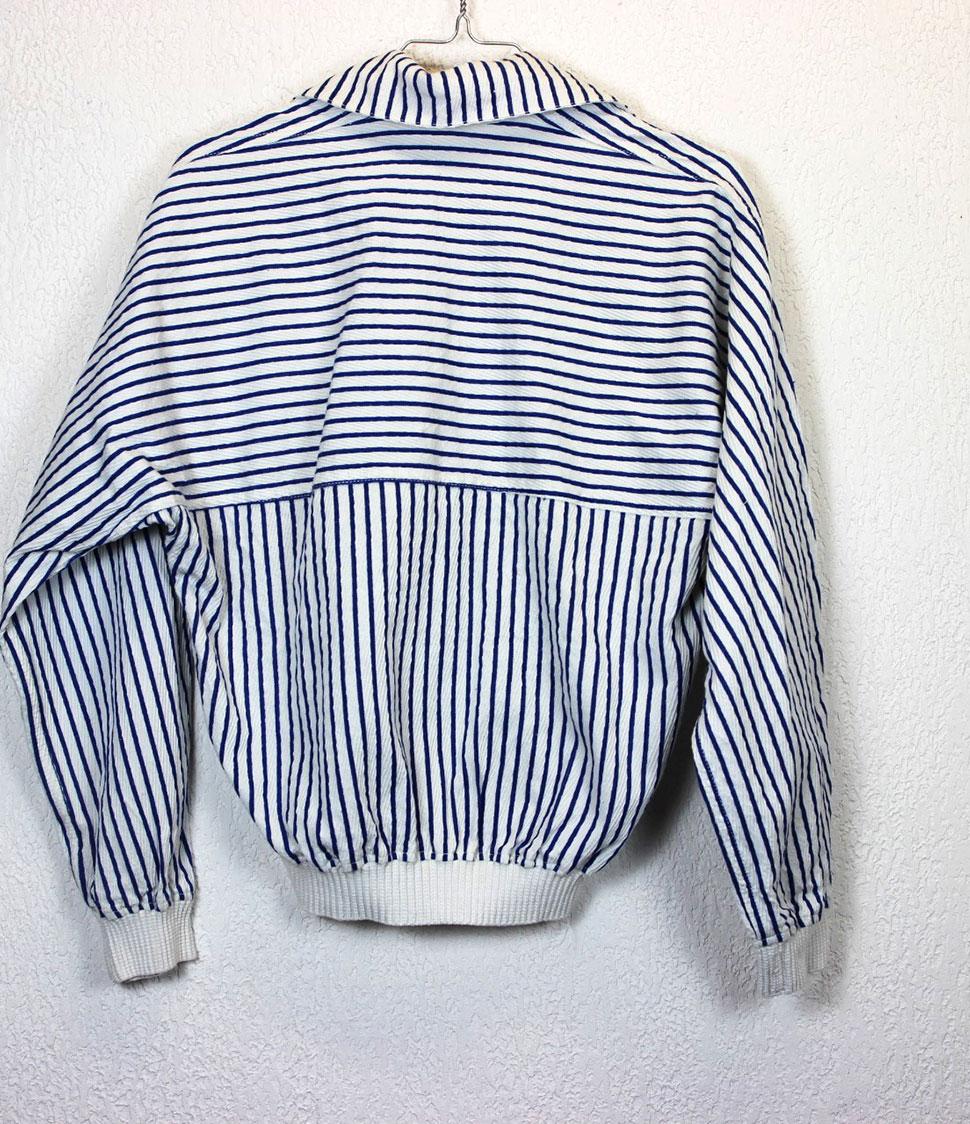 Blouse Rayée Bleu Et Blanc – Taille 40, Col Blanc, Style Vintage 1960, Très Bon état