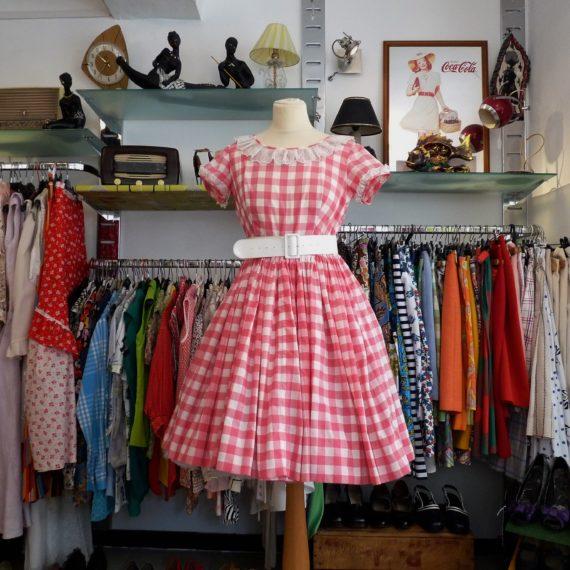 robe vintage 1950&rsquo;s vichy rose brigitte bardot (4)