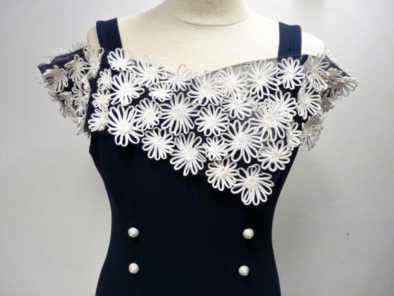 robe de soiree bleu marine et marguerite marque alliage made in france (2)
