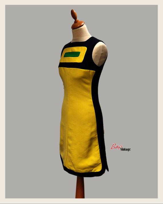 robe-vintage-1960-bleu-marine-et-jaune-style-courreges-(5)