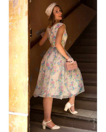 robe vintage- robe vintage 1950-robe 1950-robe à fleurs- robe vintage à fleurs-robe pastel-robe couleurs pastel-vintage dress- vintage outfit-vintage look