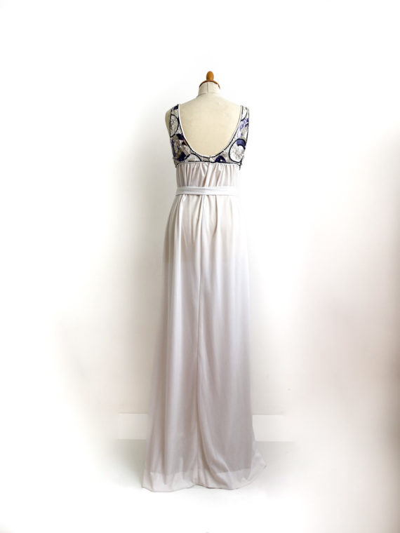 70s vintage white purple sequins formal maxi dress jersey cocktail party (11)