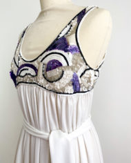 70s vintage white purple sequins formal maxi dress jersey cocktail party (2)