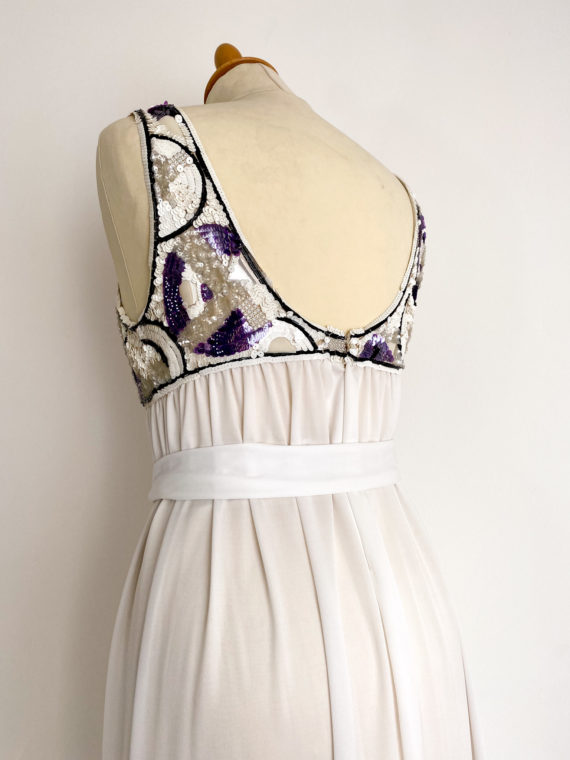 70s vintage white purple sequins formal maxi dress jersey cocktail party (4)
