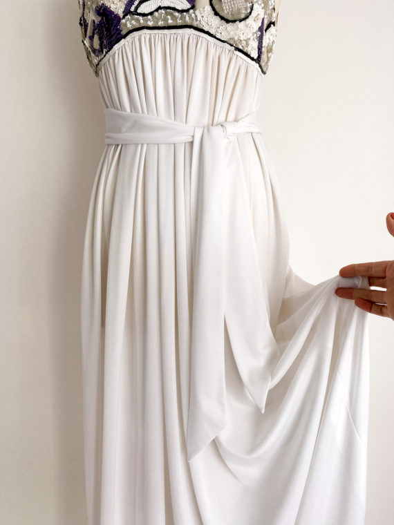 70s vintage white purple sequins formal maxi dress jersey cocktail party (6)