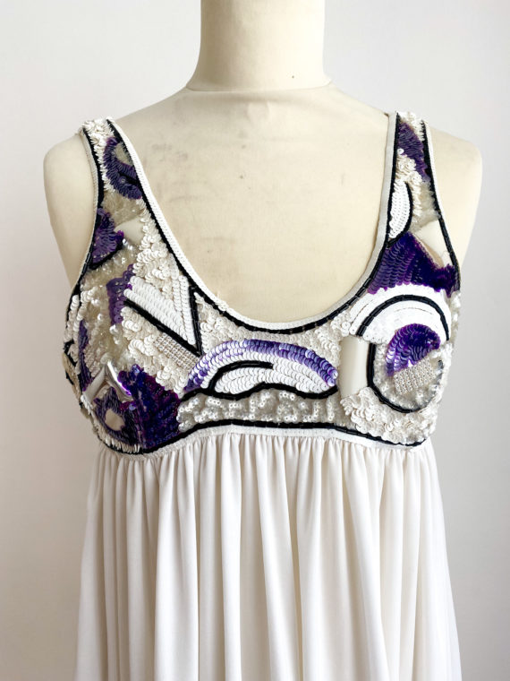 70s vintage white purple sequins formal maxi dress jersey cocktail party (8)