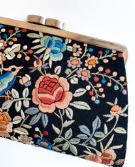 authentic 1920s vintage silk ebroidered clutch black and multicolered floral design (8)