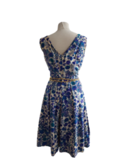 Ensemble vintage 1950 robe boléro bleu en soie fleuri (1)