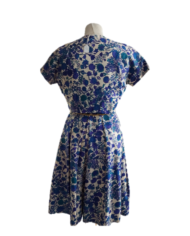 Ensemble vintage 1950 robe boléro bleu en soie fleuri (2)