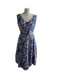 Ensemble vintage 1950 robe boléro bleu en soie fleuri (3)