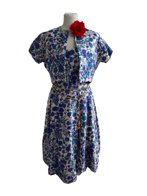 Ensemble-robe-vintage-1950-boléro-soie-faitmain-dress