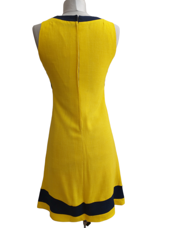 Ensemble vintage Robe boléro 1960 Jaune bleu marine style Courrèges