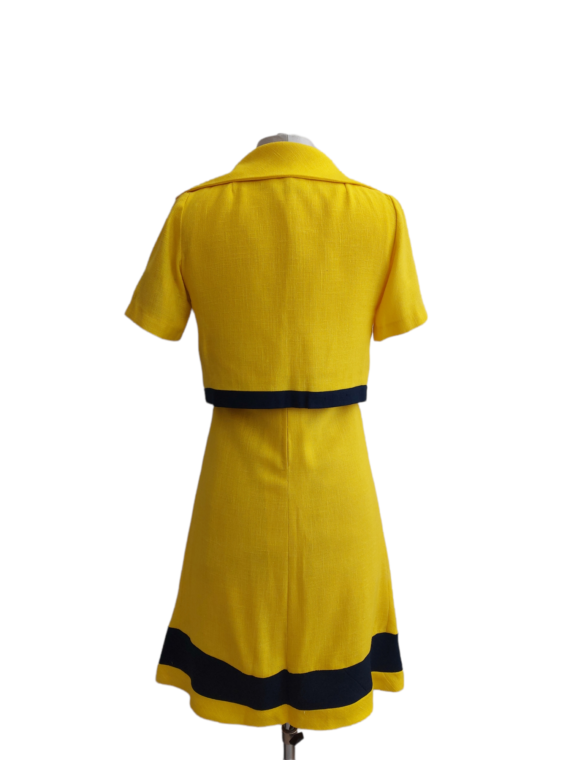 Ensemble vintage Robe boléro 1960 Jaunebleu marine style Courrèges (7)