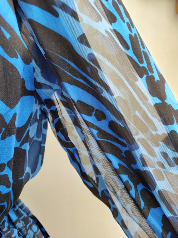 Robe longue 1970 bleu noir soie (1)