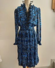 Robe longue 1970 bleu noir soie (2)
