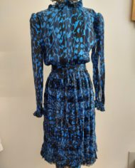 Robe longue 1970 bleu noir soie (8)