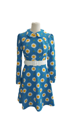 Robe-vintage-1970-dress-bleu-fleuri