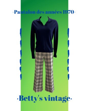pantalon vintage -pantalon vintage bleu- pantalon vintage année 1970 - pantalon vintage à carreaux - pantalon vintage a carreaux des années 1970 - 70's - 70's Pant- seventies Pant- blue Pant-vintage check trousers - pantalon flare-pantalon patte d éph-pantalon patte d éléphant