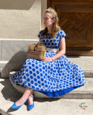robe bleu vintage à pois 1950