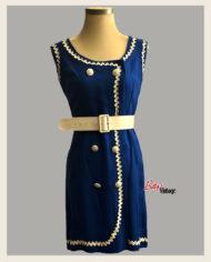robe-vintage-1960-bleu-et-liseré-croquet–blanc-en-lin