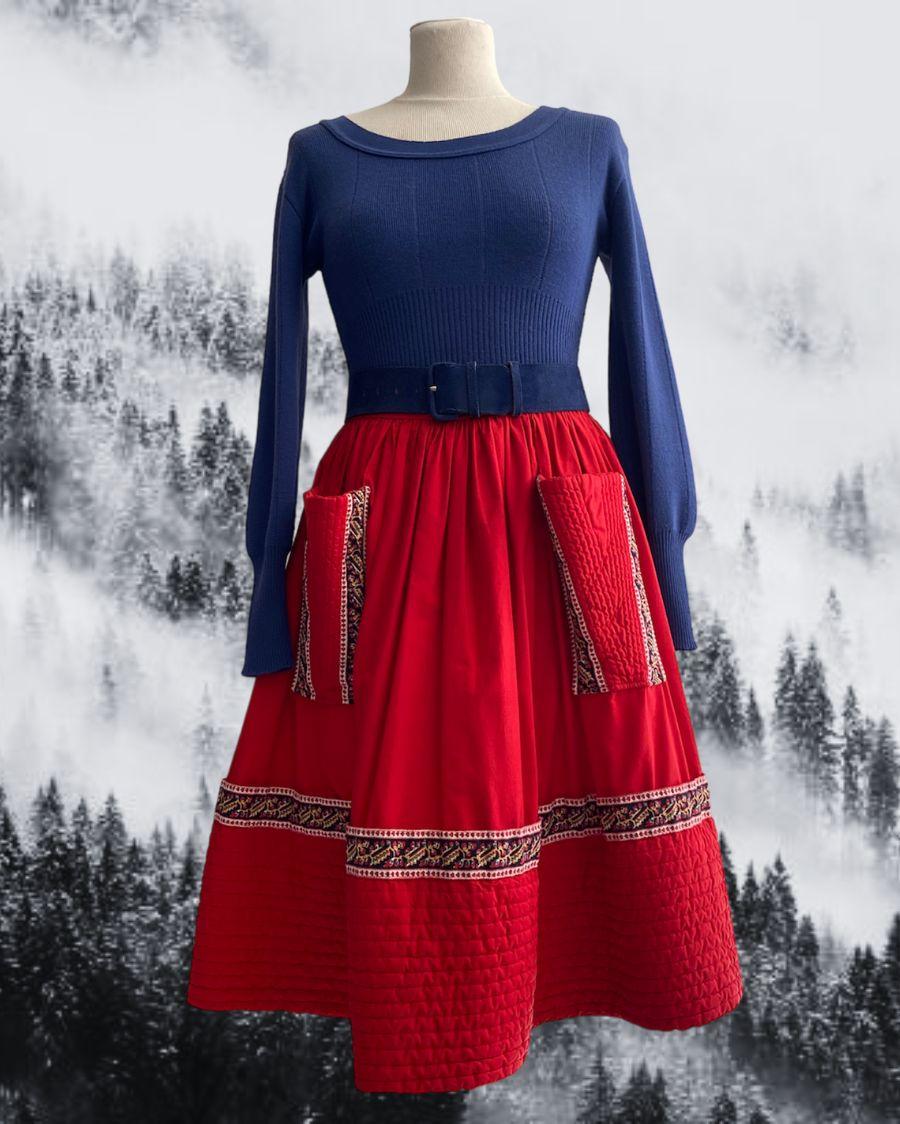 jupe-jupe vintage-jure retro-jupe 1950- jupe 1950 rouge - jupe 1950 ample-jupe boutis-skirt- vintage skirt - retro skirt- skirt 1950