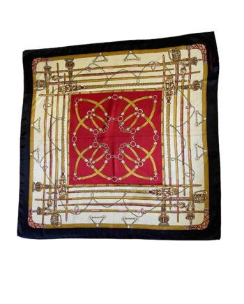 Foulard- foulard rétro- foulard vintage- foulard Jean Louis Scherrer- foulard motifs dorés - foulard bordures noires-scarf- retro scarf- vintage scarf - silk scarf