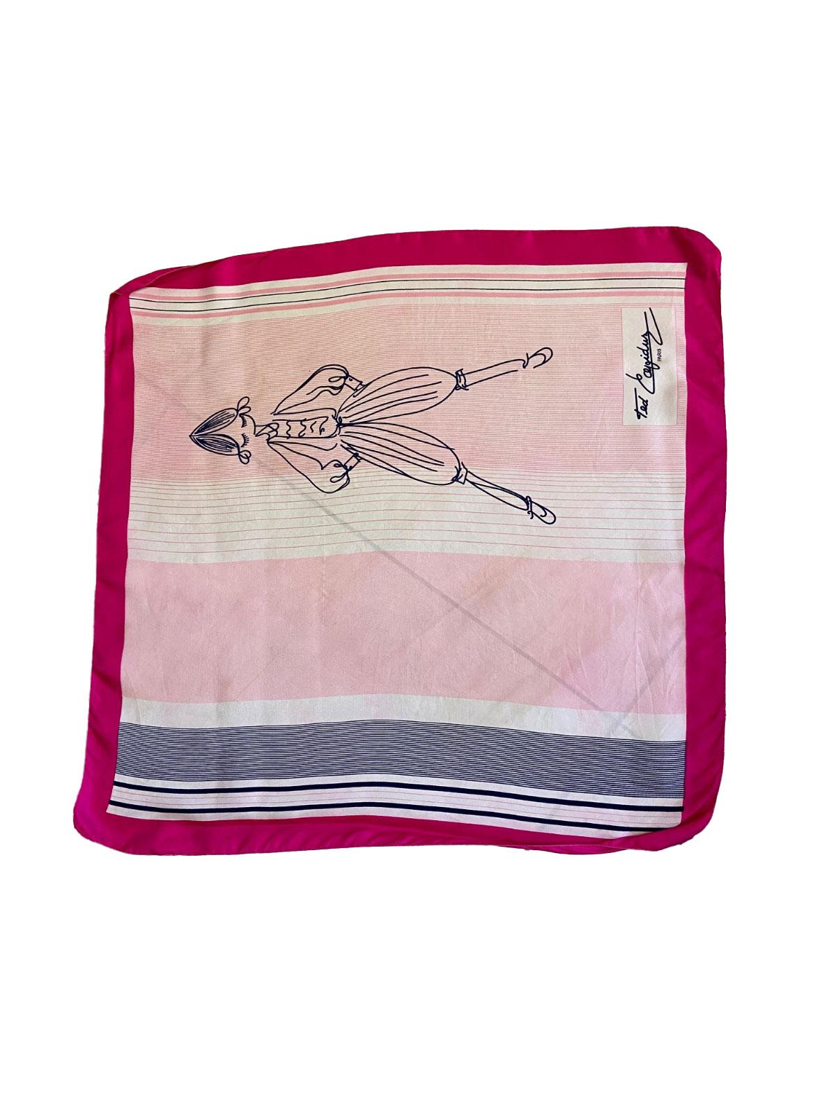 Foulard-foulard vintage-foulard rétro-foulard style peynet-foulard Ted Lapidus- foulard rose- foulard de soie- scarf- vintage scarf- retro scarf- Ted Lapidus scarf- peynet-style scarf - pink scarf- silk scarf