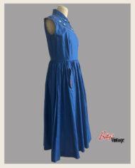 Robe en coton bleu foncé vintage de 1950, à fleurs brodées
